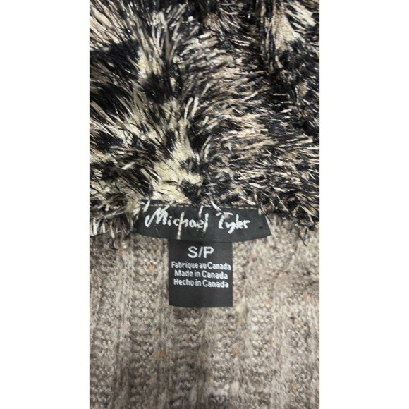 Michael Tyler gray knit hooded sweater faux fur trim button front size S - Picture 4 of 8